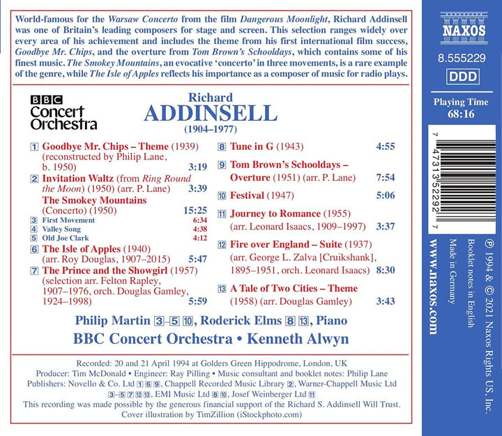 Philip Martin - Addinsell: British Light Music Vol. 1 - Goodbye Mr. Chips; The Prince and the Showgirl [Philip Martin; Roderick Elms; BBC Concert Orchestra; Kenneth Alwyn] [Naxos: 8555229] [Audio CD]