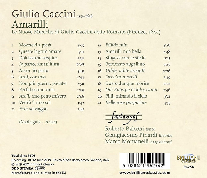 Caccini: Amarilli, Le Nuove Musiche, 1601 [Audio CD]