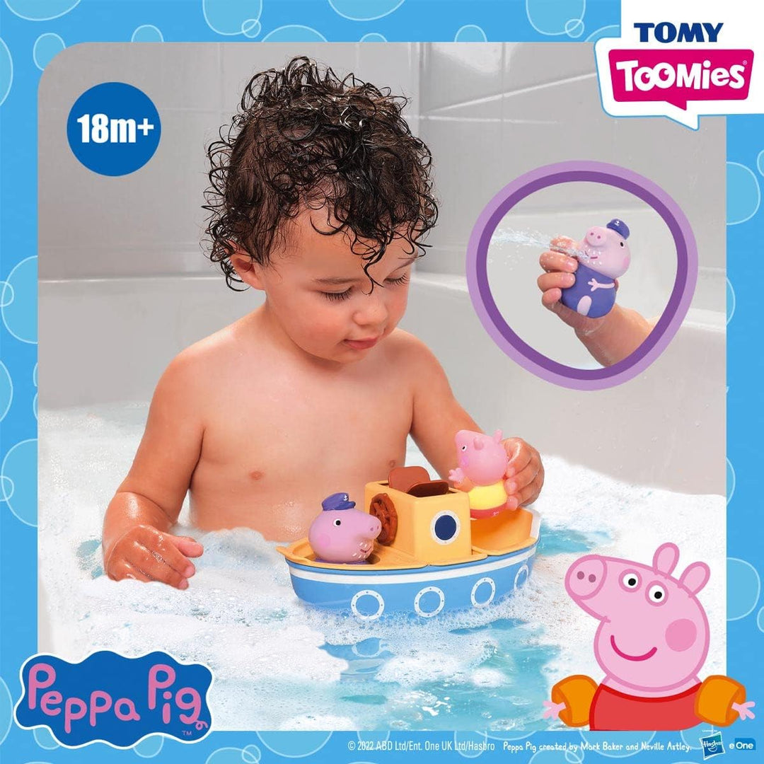 TOMY E73414 Toomies Grandpa Pig’s Splash & Pour Boat - 4 Pc Bath Time Peppa Removable Water Sprinklers