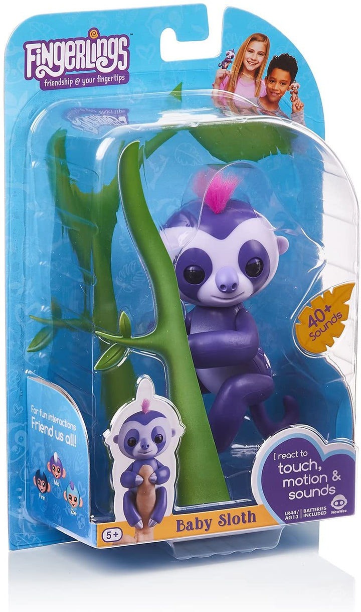 Wow Wee 3752 Finger Lings Sloth Toy; Juguete interactivo, reacciona al sonido, al movimiento y al tacto