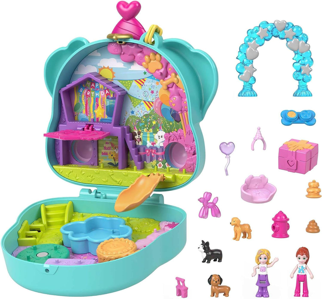 ?Polly Pocket Mini Toys, Doggy Birthday Bash Compact Playset with 2 Micro Dolls