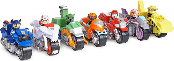 PAW Patrol Moto Pups Rocky’s Deluxe Pull Back Motorcycle Vehicle with Wheelie Fe