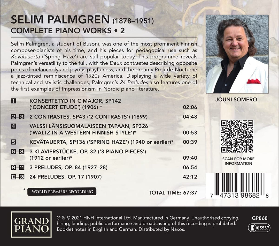 Palmgren: Piano Works 2 [Jouni Somero] [Grand Piano: GP868] [Audio CD]