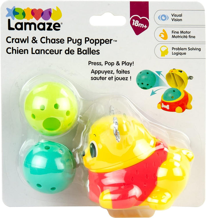 Lamaze Crawl and Chase Pug Popper, Newborn Baby Toy, Sensory Toy for Babies