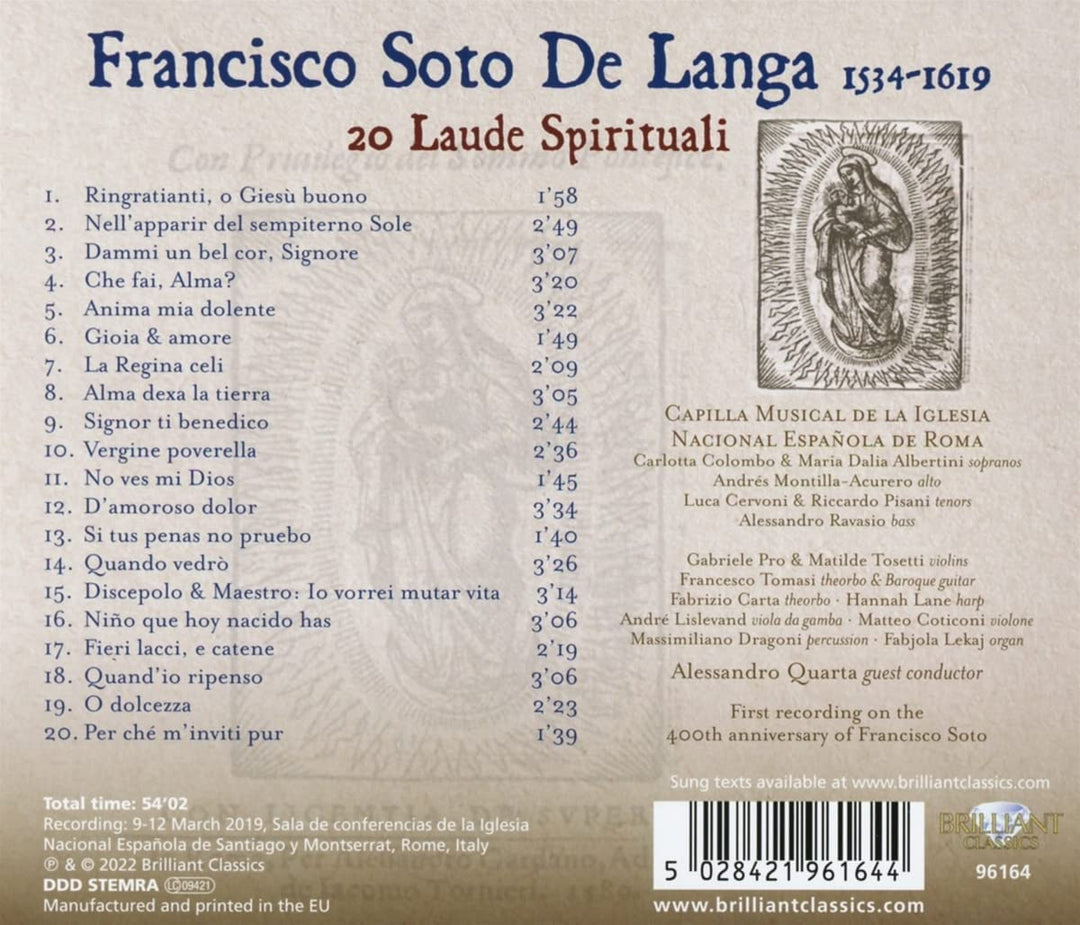 Soto De Langa: 20 Laude Spirituali [Audio CD]