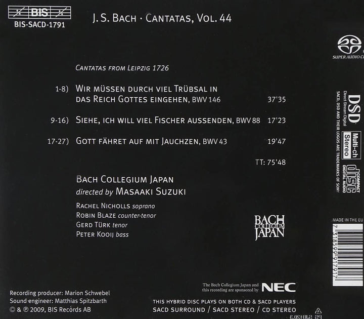 J.S Bach: Cantatas Vol.44 - Bach Collegium Japan [Audio CD]