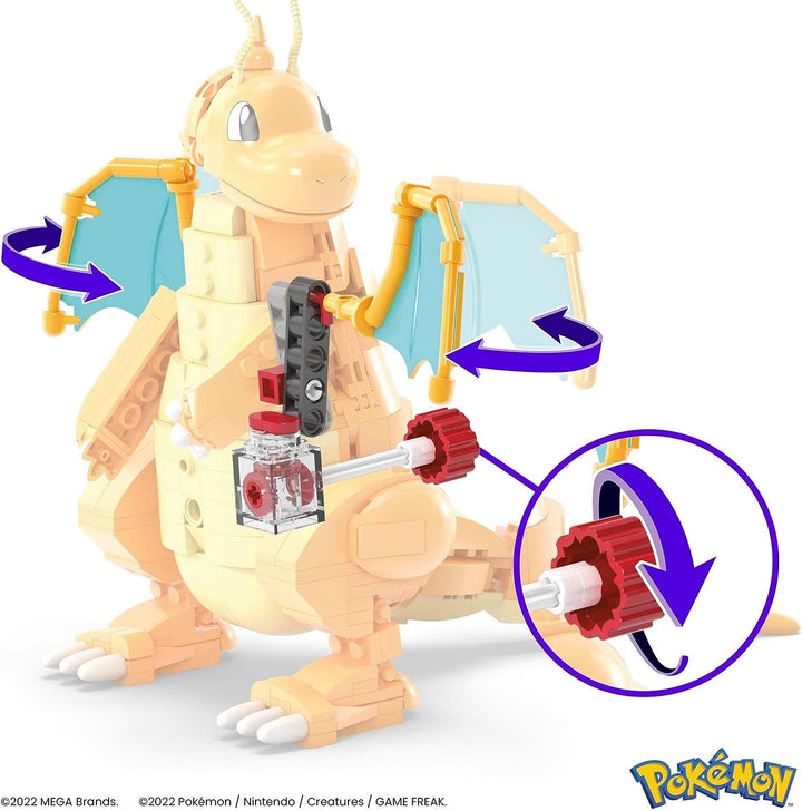 MEGA Pokémon Action Figure Building Toys for Kids, Dragonite with 387 Pieces and Wing Flapping Motion