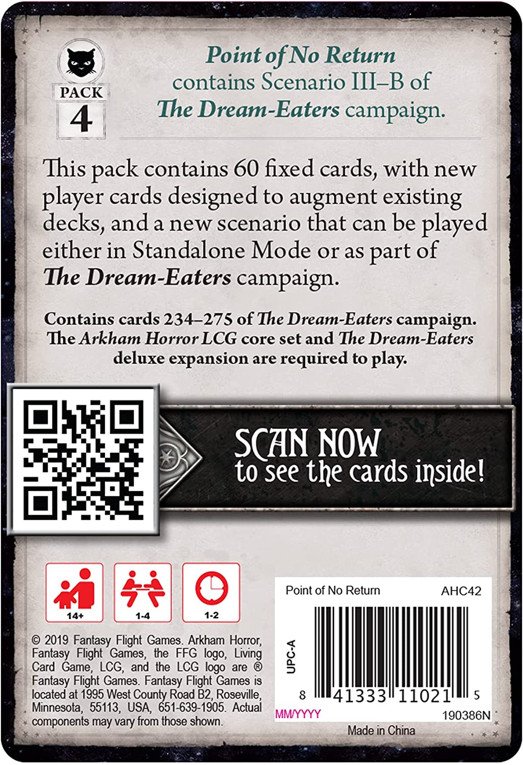 Fantasy Flight Games Arkham Horror: The Card Game Point of No Return Mythos Pack