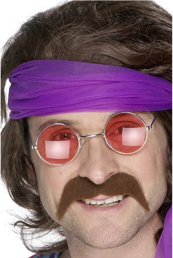 Smiffys Seventies Tash, Brown Self-Adhesive, 1970's Disco Fancy Dress, Facial Hair Dress Up Cosmetics & Disguises