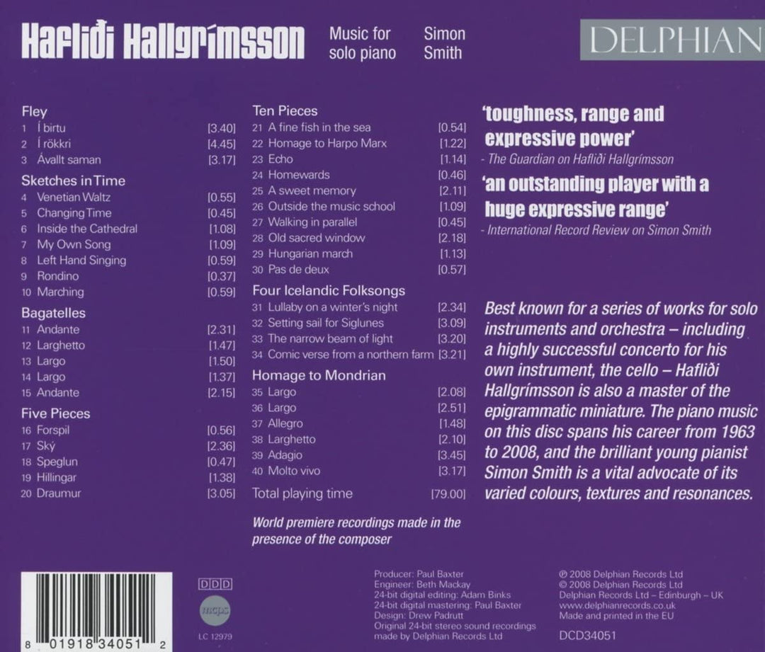 Simon Smith (piano) - Hallgrimsson: Music for Solo piano [Audio CD]