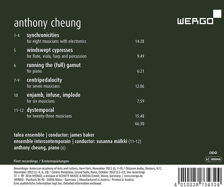 Cheung:Dystemporal [Talea Ensemble; Ensemble Intercontemporain; Anthony Cheung,Susanna Mälkki; James Baker] [WERGO: WER 73432] [Audio CD]