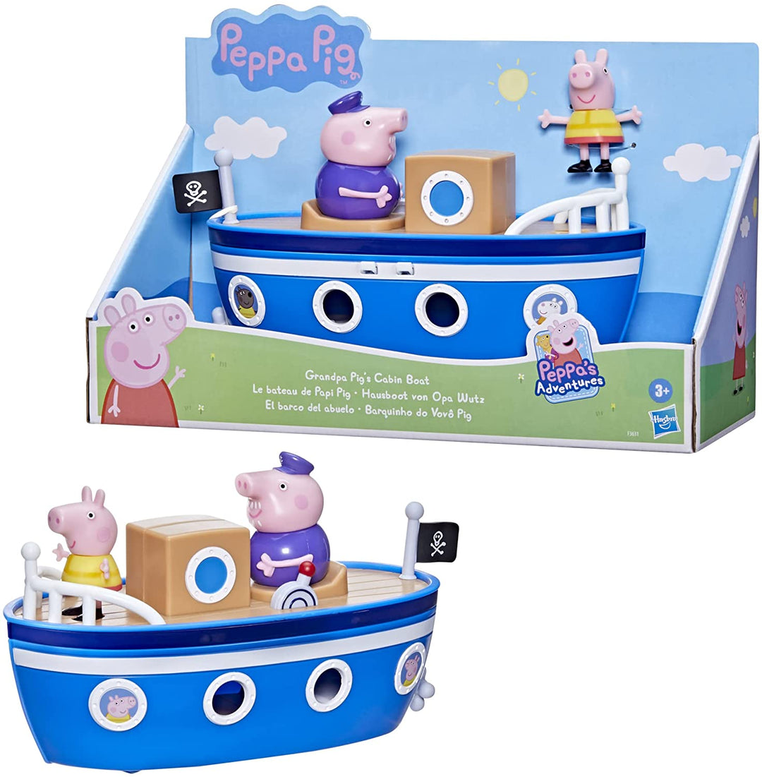 Peppa Pig Grandpa Pig’s Cabin Boat Preschool Toy: 1 Figure, Removable Deck, Roll