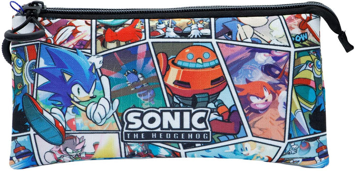 Sega-Sonic Comic-Triple HS Pencil Case, Multicolour