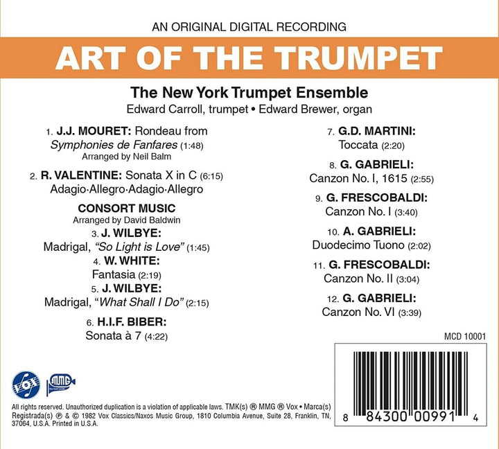 The Ny Ensemble - Heinrich Ignaz Franz Biber; Girolamo Frescobaldi; Giovanni Gabrieli; Giovanni Battista Martini; Jean-Joseph Mouret: Art of the Trumpet [The Ny Ensemble; Carroll; Brewer] [Vox Classics: M 10001] [Audio CD]