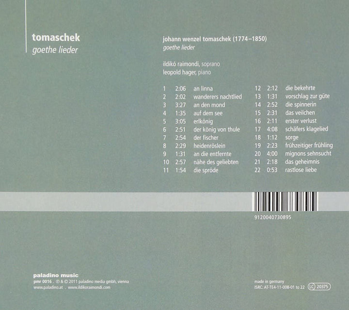 Tomaschek: Goethe Lieder [Audio CD]