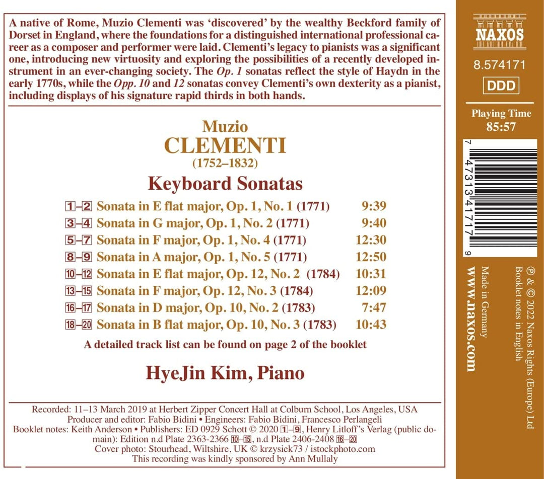 Clementi: Keyboard Sonatas [HyeJin Kim] [Naxos: 8574171] [Audio CD]