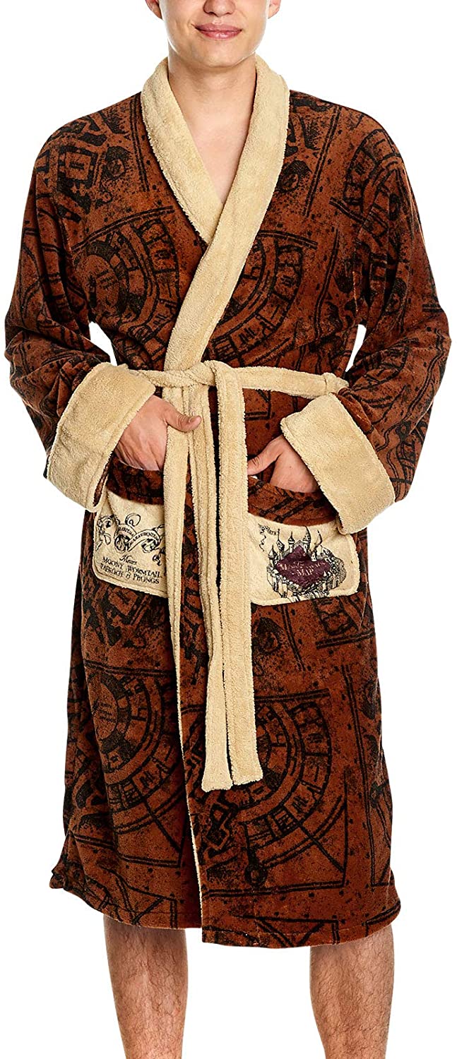 Elbenwald Harry Potter Marauders Map Hoodless Bathrobe/Dressing Gow, Multicolour, One Size