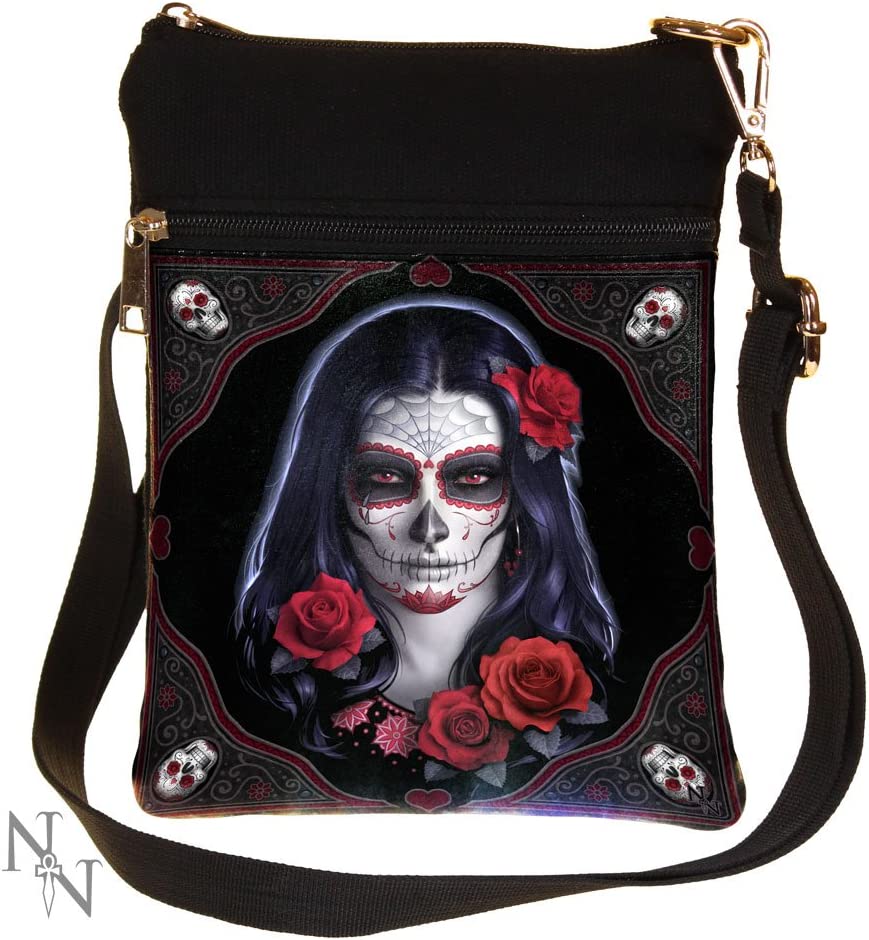 Nemesis Now B2348F6 Sugar Skull James Ryman Shoulder Bag 23cm Black, PU and Canv