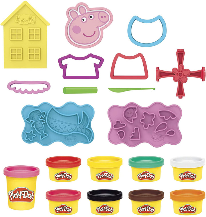 Play-Doh Peppa Pig Stylin Set avec 9 boîtes de pâte à modeler non toxique et 11 accessoires