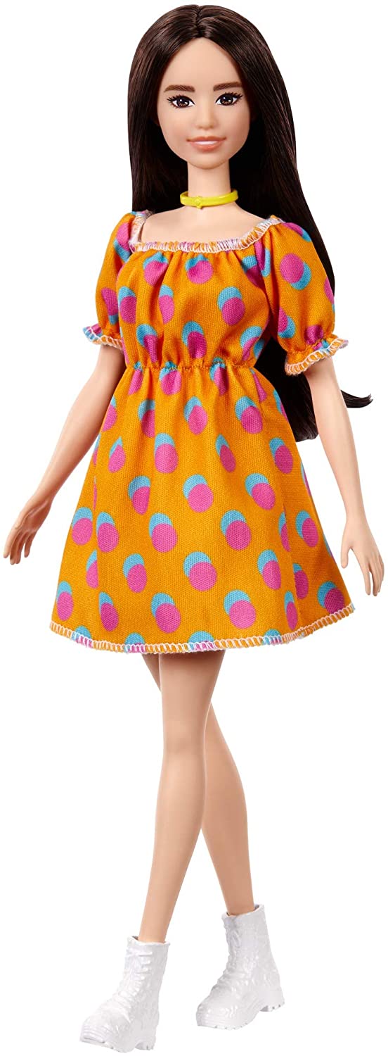 Barbie GRB52 Fashionistas Doll with Polka Dot Off-the-Shoulder Dress, Toy for Kids 3 to 8 Years Old, 30.48 cm*6.35 cm*8.89 cm