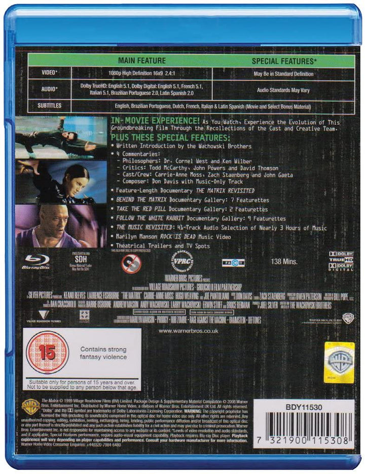 The Matrix [1999] [Region Free] - Sci-fi/Action [Blu-ray]