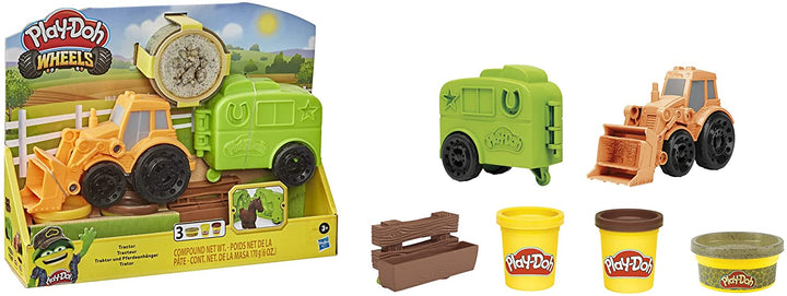 Play-Doh Wheels Tractor Farm Truck Toy for Kids 3 Years and Up with Horse Trailer Mold and 3 Cans of Non-Toxic Modeling Compound