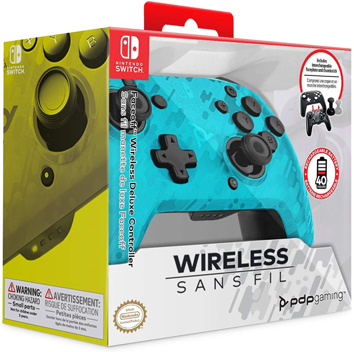 Pdp Controller Faceoff Deluxe + Interruptor inalámbrico de audio Camo Blue