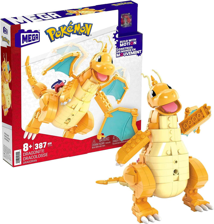 MEGA Pokémon Action Figure Building Toys for Kids, Dragonite with 387 Pieces and Wing Flapping Motion