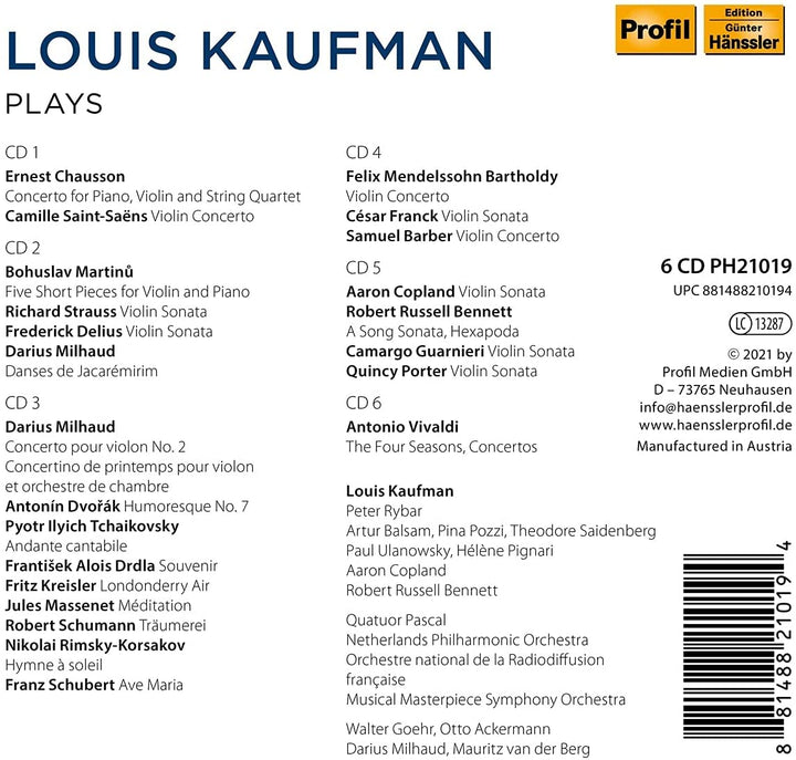 Louis Kaufman - Louis Kaufman Plays [Various] [Profil: PH21019] [Audio CD]