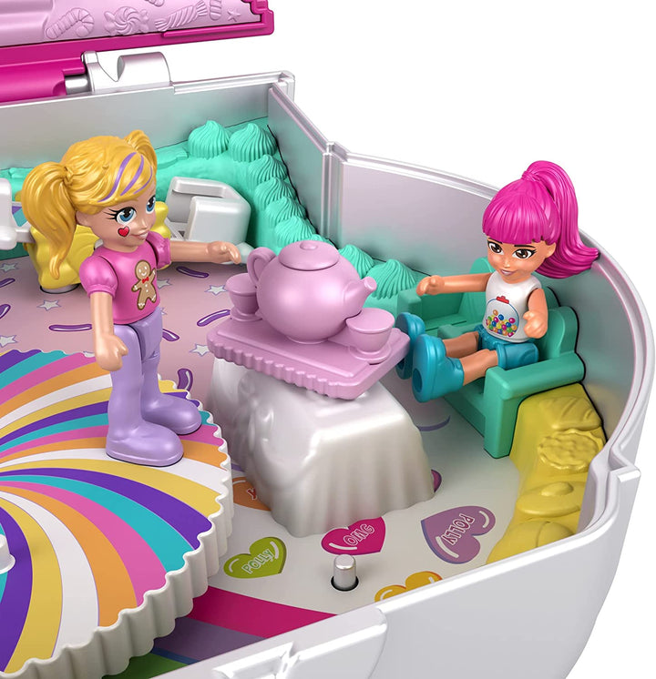 Polly Pocket Candy Cutie Gumball Compact, Gumball Theme with Micro Polly & Margot Dolls, 5 Reveals & 13 Related Accessories