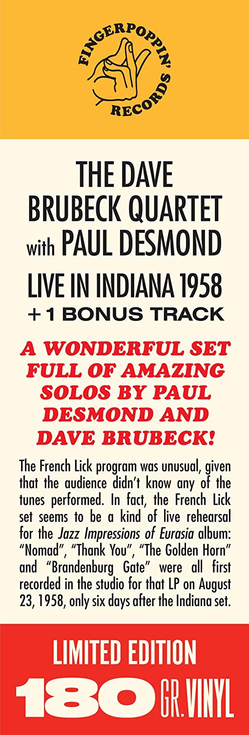 Dave Brubeck Quartet & Paul Desmond  - Live In Indiana 1958 + 1 Bonus Track! [Vinyl]