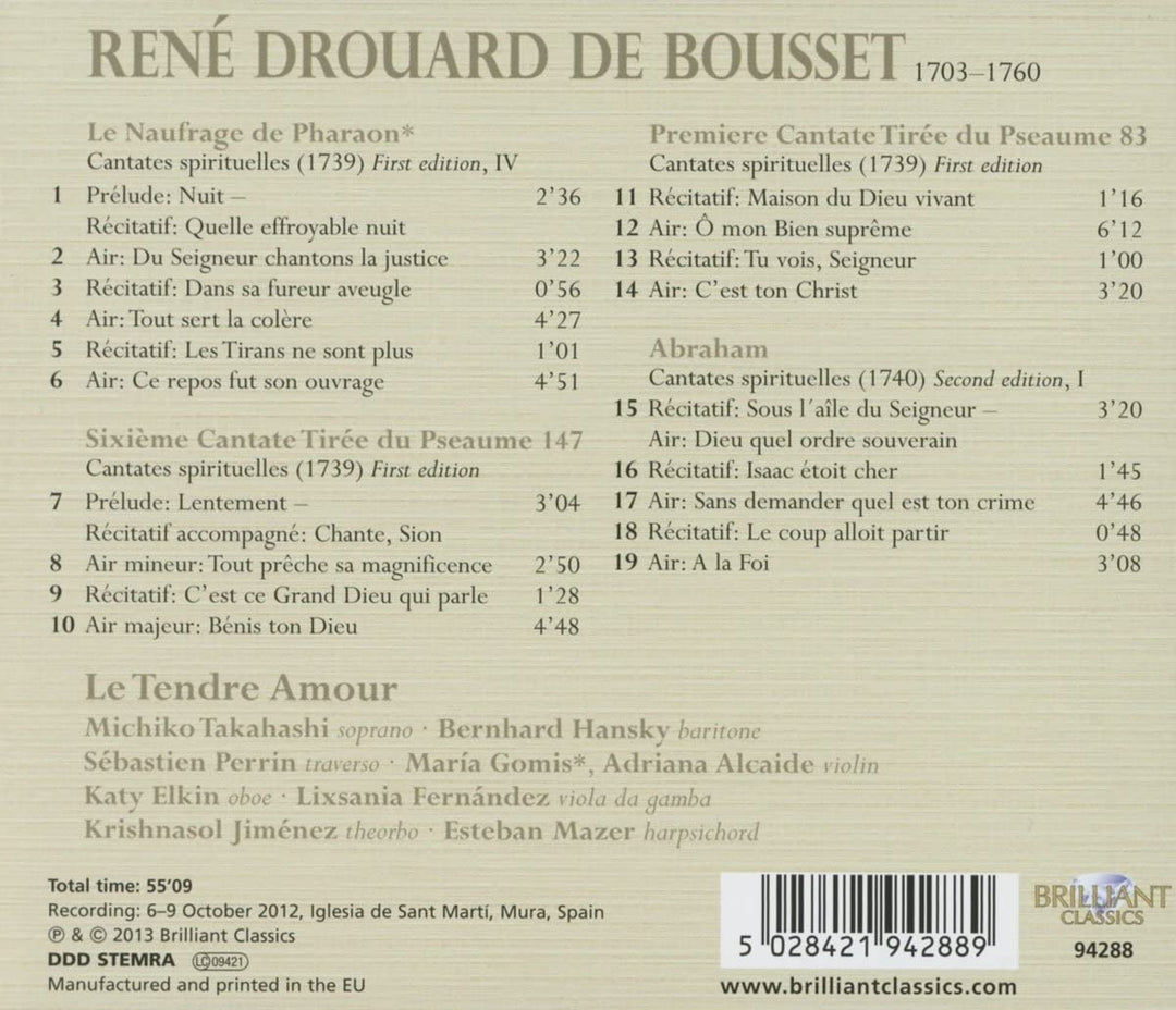 Le Tendre Amour - De Bousett: Cantates Spirituelles [Audio CD]