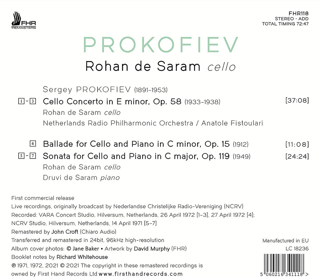 Prokofiev: Cello Concerto, Op. 58; Ballade For Cello & Piano [Audio CD]