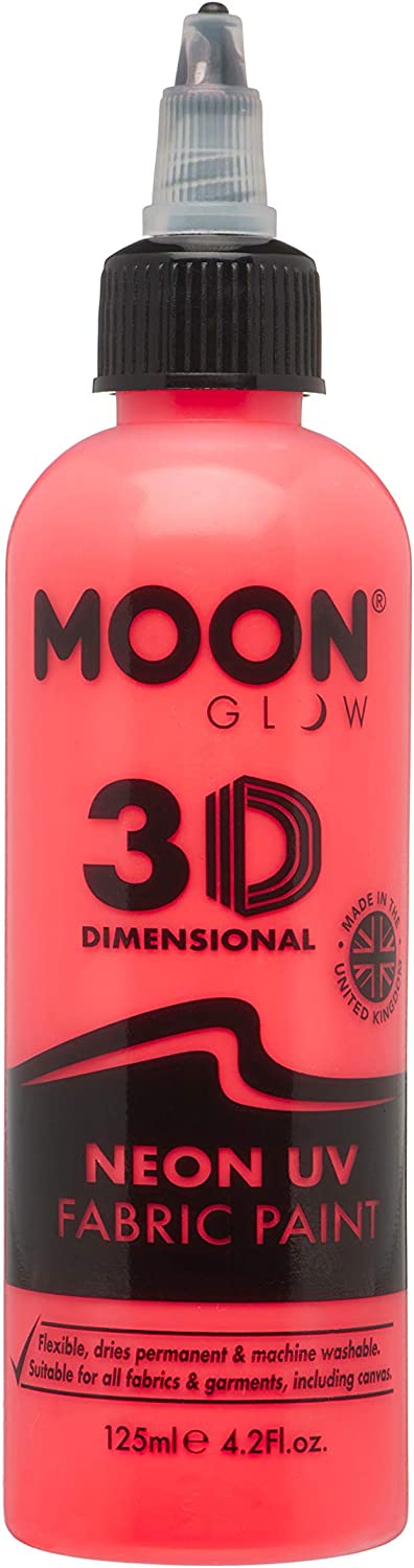 Moon Glow - Neon UV 3D Fabric Paint - 125ml - Intense Red - Textile paint for clothes, t-shirts, bags, shoes & canvas