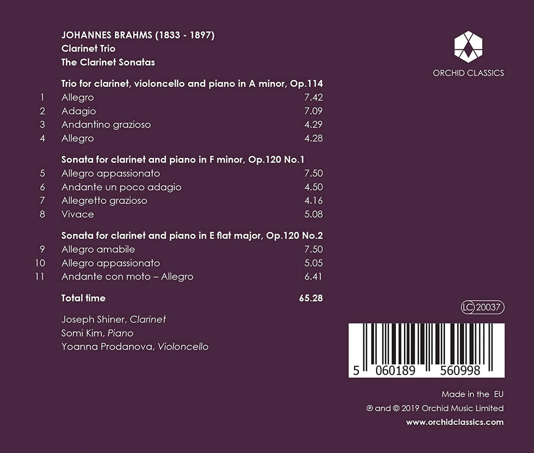 Brahms: Clarinet Trio/Sonatas [Joseph Shiner; Somi Kim; Yoanna Prodanova] [Orchid Classics: ORC100099] [Audio CD]