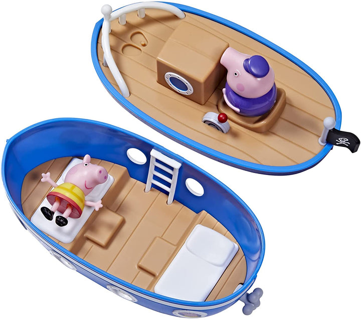 Peppa Pig Grandpa Pig’s Cabin Boat Preschool Toy: 1 Figure, Removable Deck, Roll