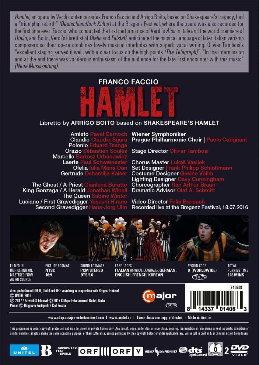 Franco Faccio: Hamlet [Pavel ernoch; Claudio Sgura; Iulia Maria Dan; Prague Philharmonic Choir; Wiener Symphoniker; Paolo Carignani] [C Major Entertainment: 740608] [Region 1] [2017] [DVD]