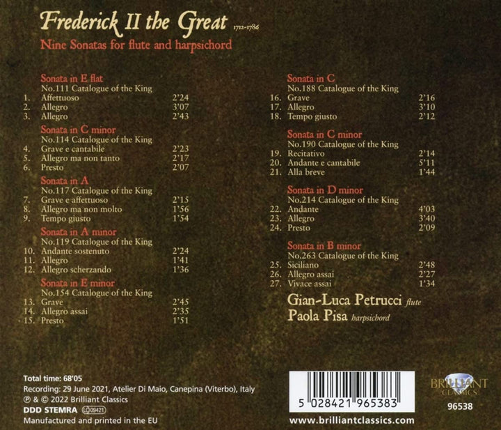 Frederick The Great: Nine Sonatas for Flute and Harpsichord [Audio CD]