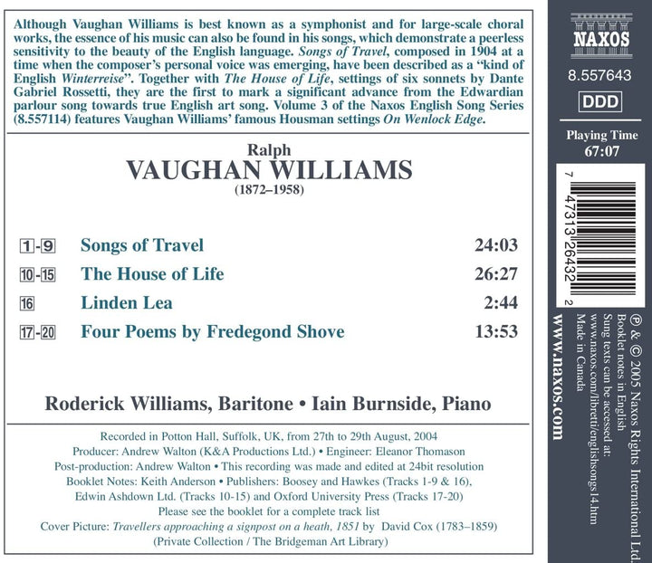 Songs Of Travel, The House Of Life (Williams, Burnside)  [Audio CD]