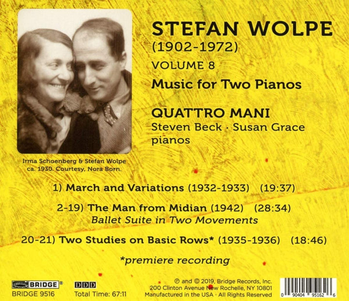 Quattro Mani: Steven Beck - Wolpe: Music For Two Pianos [Quattro Mani: Steven Beck; Susan Grace] [Bridge Records: BRIDGE 9516] [Audio CD]