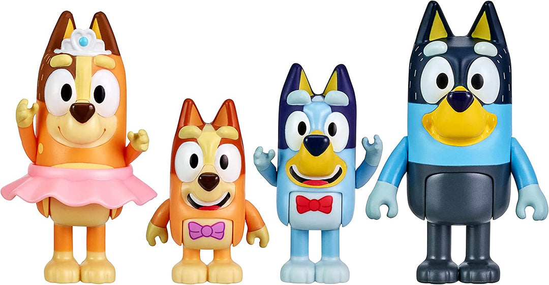 Bluey "The Show" 4-Pack 2.5-3 inch Official Bluey, Bingo, Chilli (Mum) and Bandit (Dad) Collectable Articulated Action Figures