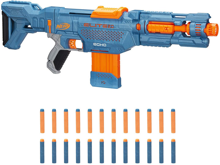 Nerf Elite 2.0 Echo CS-10 Blaster 24 dardos Nerf oficiales, clip de 10 dardos, culata extraíble y extensión de cañón, 4 rieles tácticos