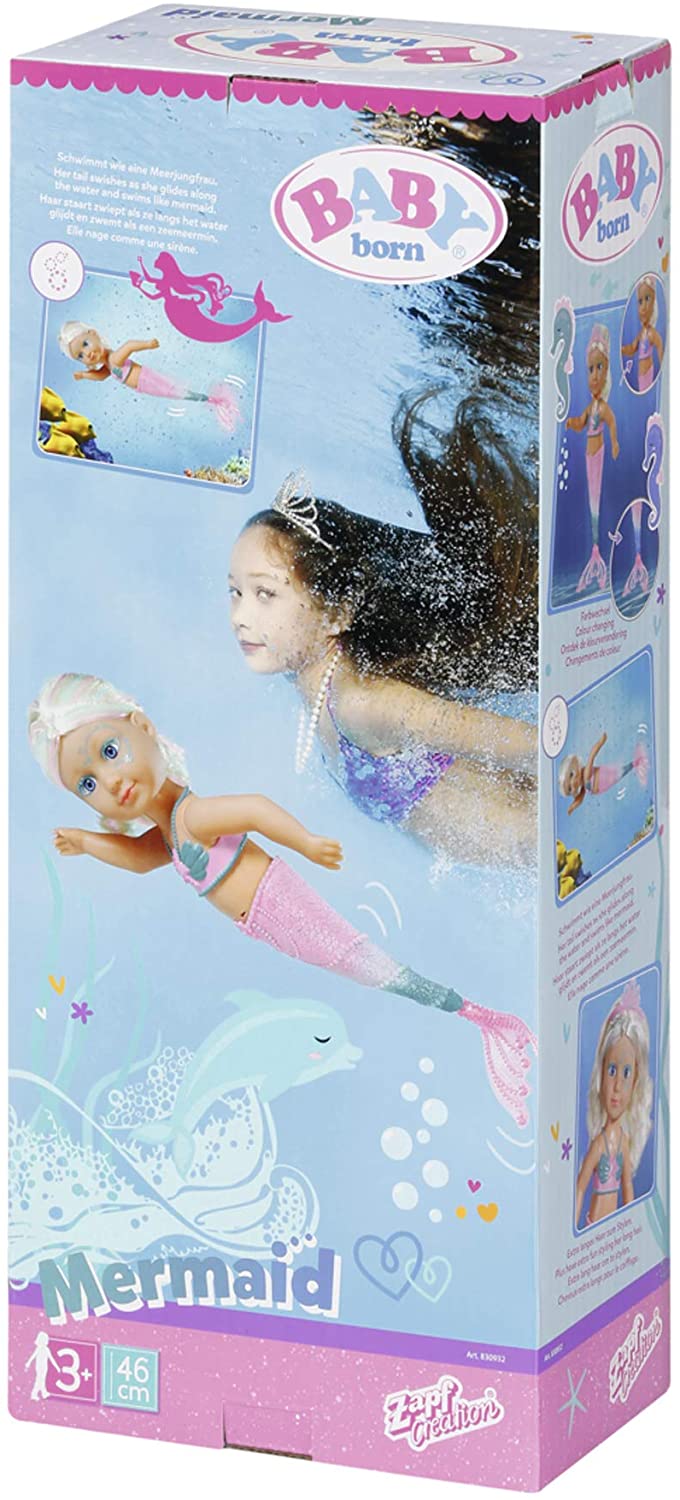 BABY born Little Sister Mermaid 46 cm Doll - Easy for Small Hands, Creative Play Promotes Empathy & Social Skills, For Toddlers 3 Years & Up - Includes Doll, Tiara & Comb