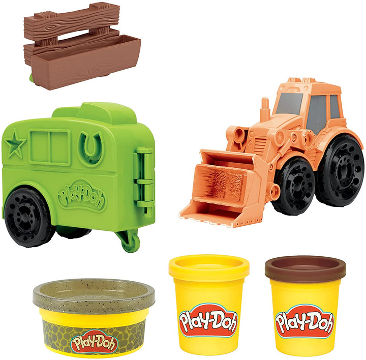 Play-Doh Wheels Tractor Farm Truck Toy for Kids 3 Years and Up with Horse Trailer Mold and 3 Cans of Non-Toxic Modeling Compound