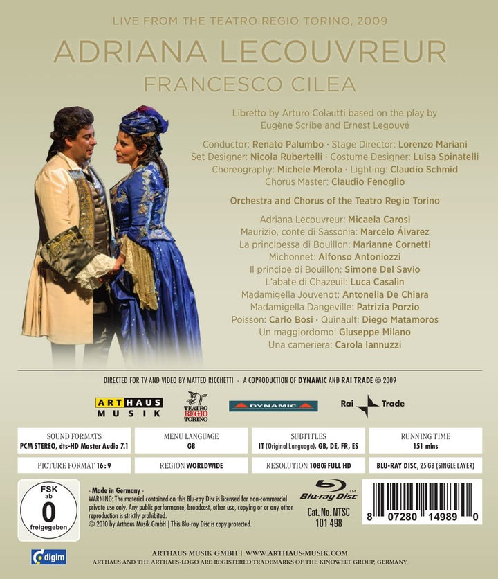 Adriana Lecouvreur, by Francesco Cilea (Tatro Regio di Torino 2008) [2010] - [Blu-Ray]