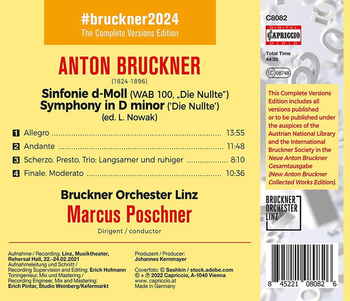 Bruckner: Symphony No. 0 [Bruckner Orchester Linz; Markus Poschner] [Capriccio: C8082] [Audio CD]