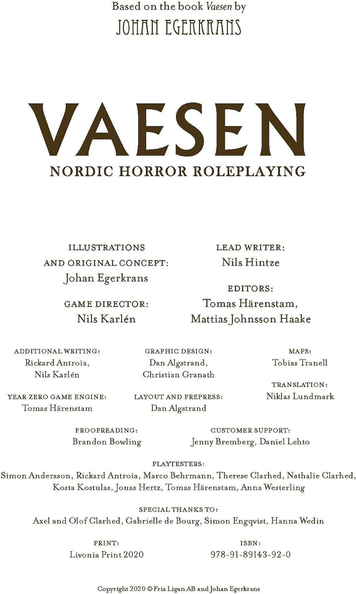 Vaesen Nordic Horror Roleplaying Core Rulebook