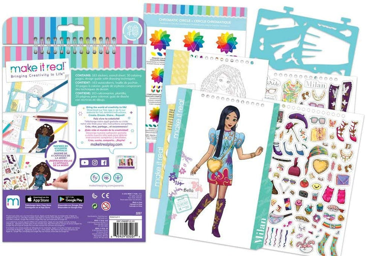 Make It Real 2903205, Sketchbook, City Style, Fashion Design Book for Children, Multi-coloured