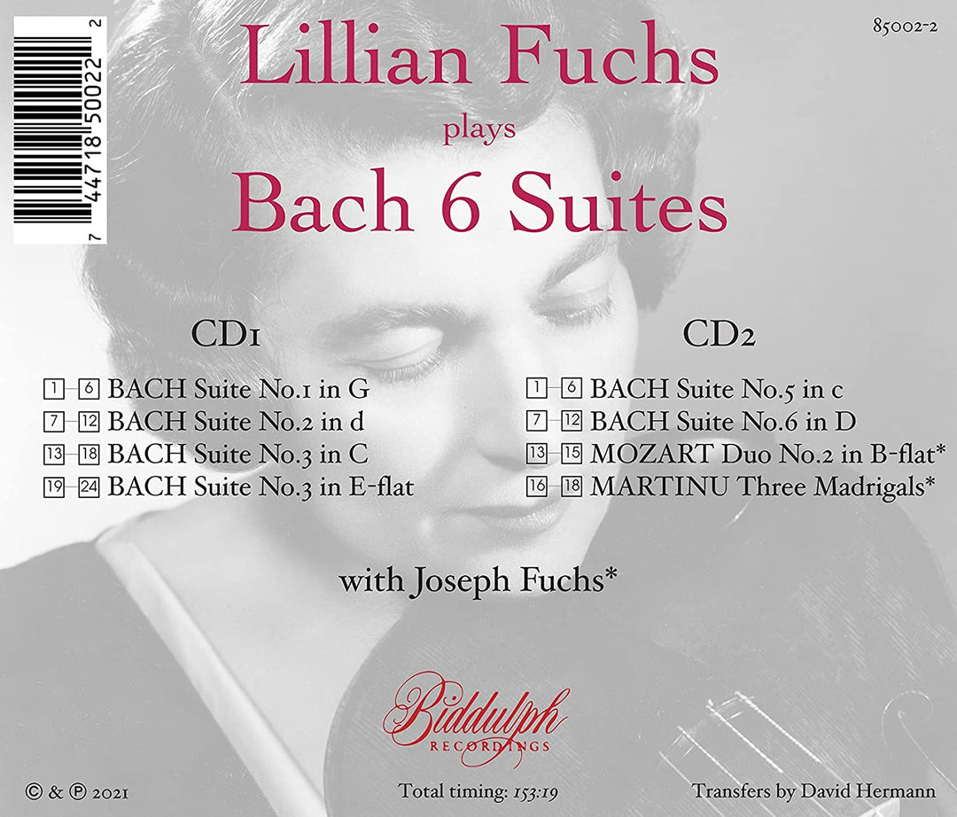 Bach: 6 Suites [Lillian Fuchs] [Biddulph Recordings: 85002-2] [Audio CD]