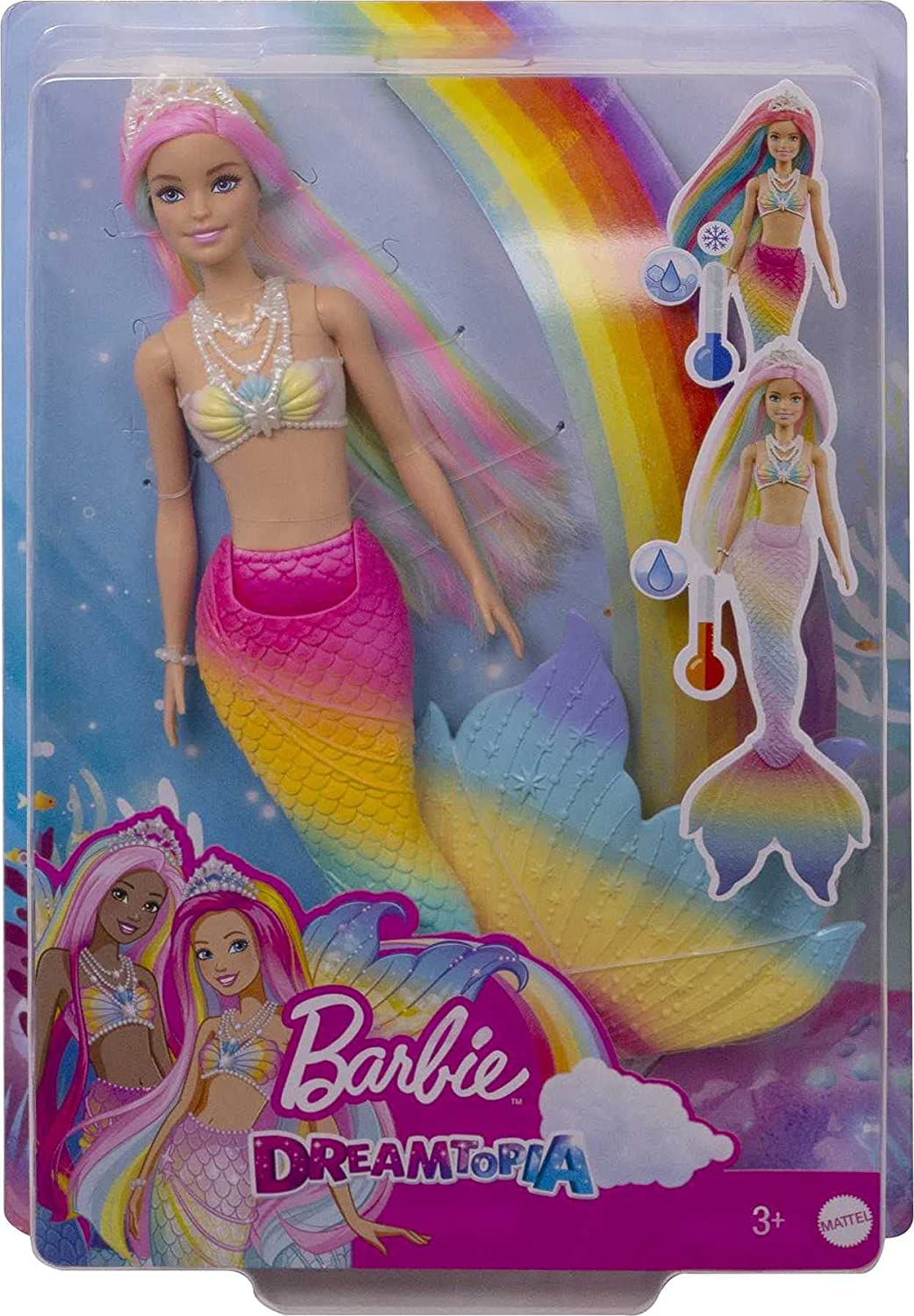 Barbie Dreamtopia Rainbow Magic Mermaid Doll with Rainbow Hair and Water-Activated Color Change Feature, Gift for 3 to 7 Year Olds